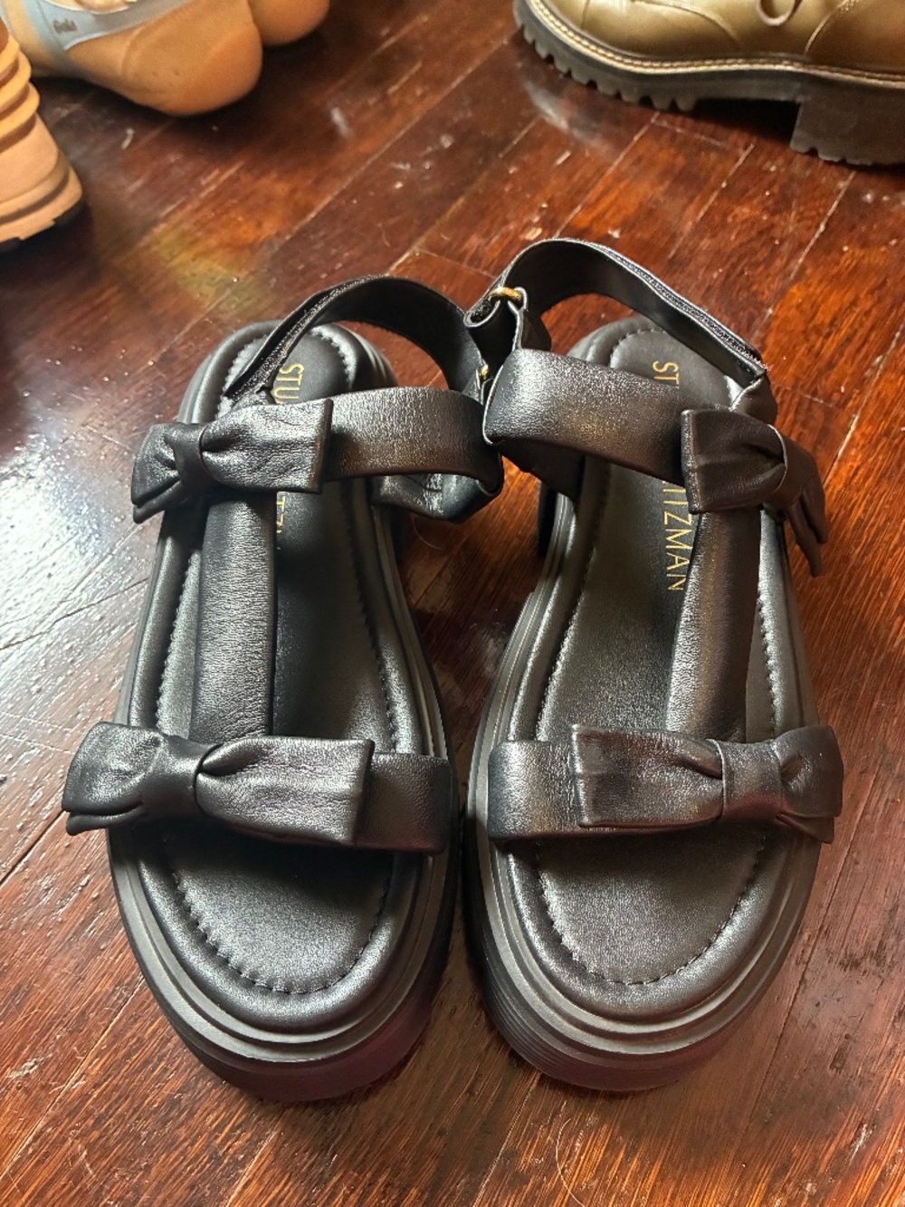 New Stuart Weitzman black bow chunky sandals